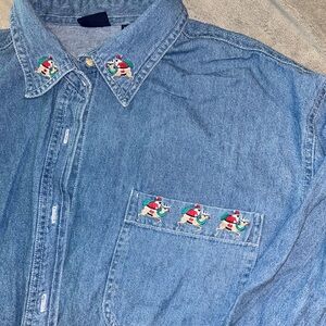 Denim Shirt with Embroidered Santa Design